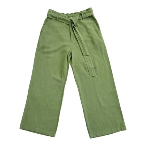 LOVE TREE Wide Leg Green Linen Pants Size Small high-rise belted Straight Pants - Picture 2 of 11